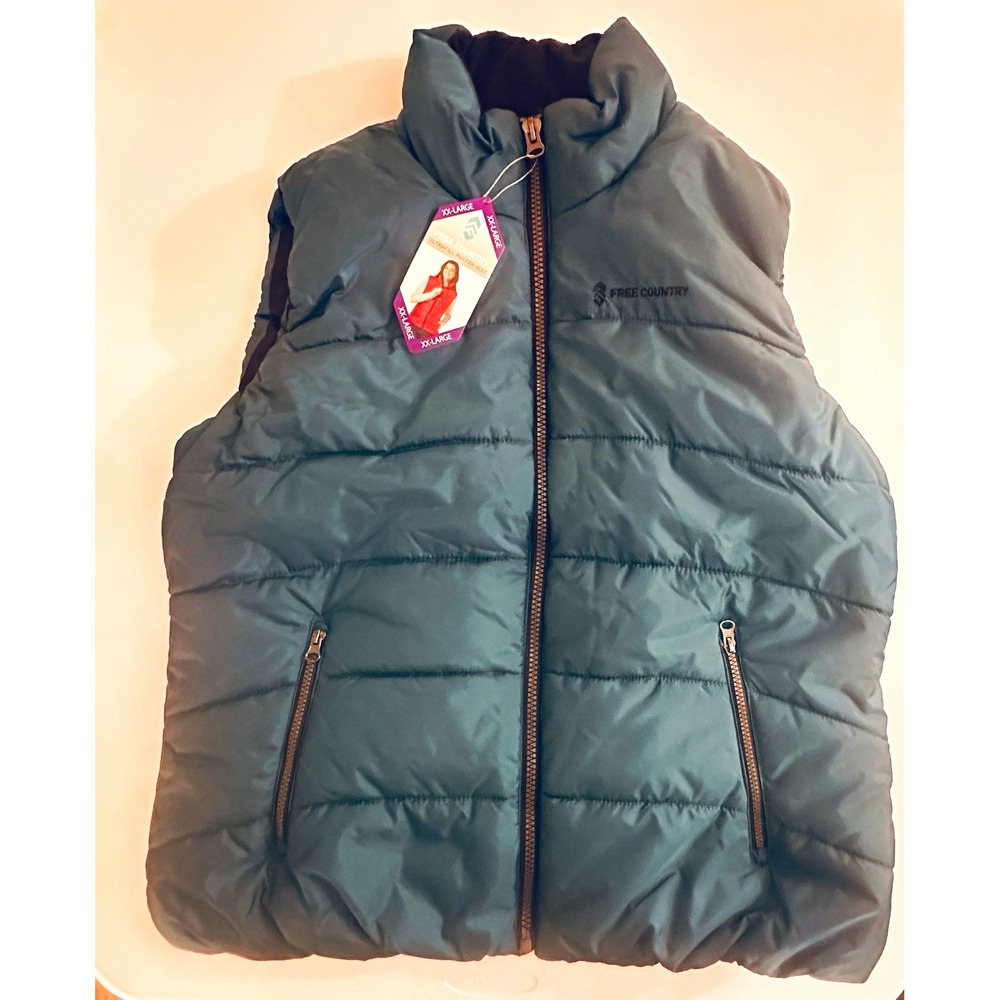 Free Country Women's Blue Solid Ultralite Puffer Vest Collared Full Zip XXL NWT - Picture 1 of 7
